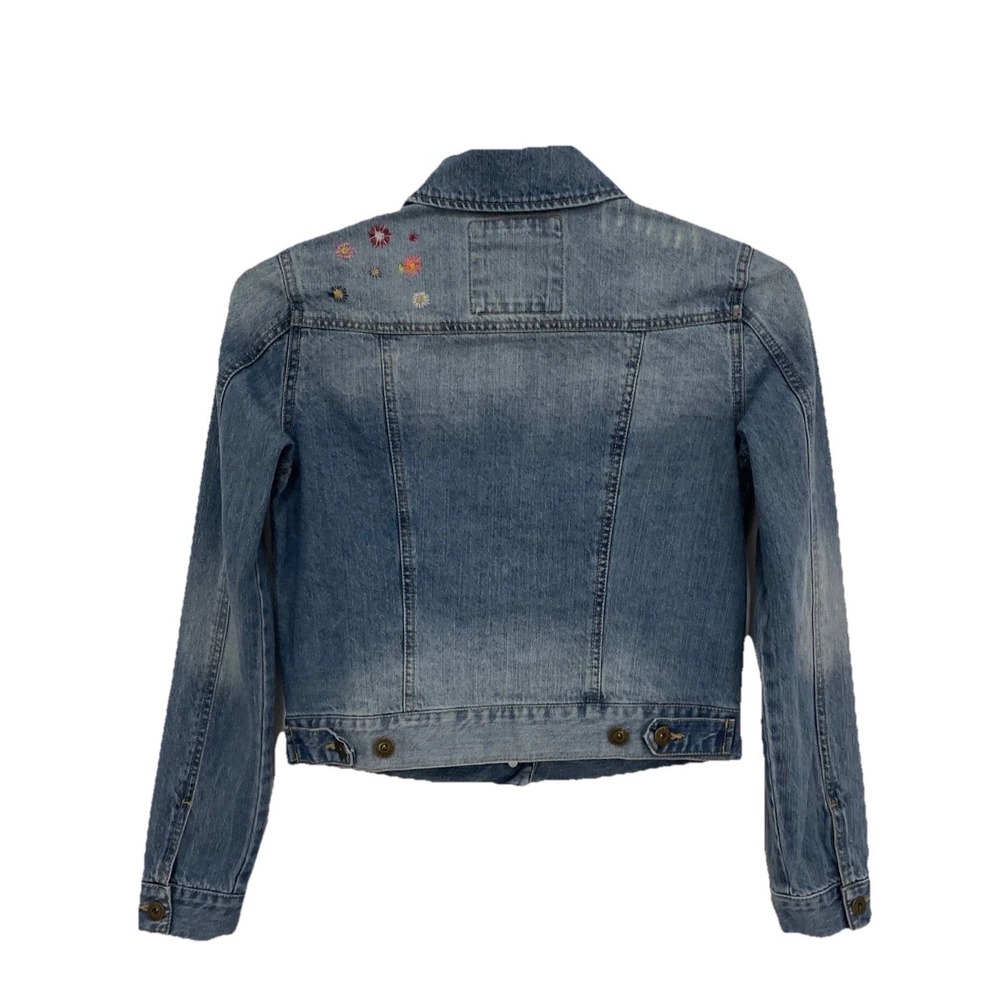 Mudd Distressed Denim Jacket Size Medium Stonewashed  100% Cotton Embroidered‎ - Picture 2 of 8